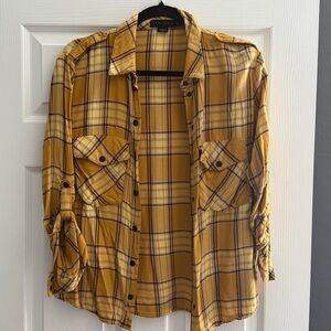 Sanctuary Mustard Plaid Boyfriend Shirt